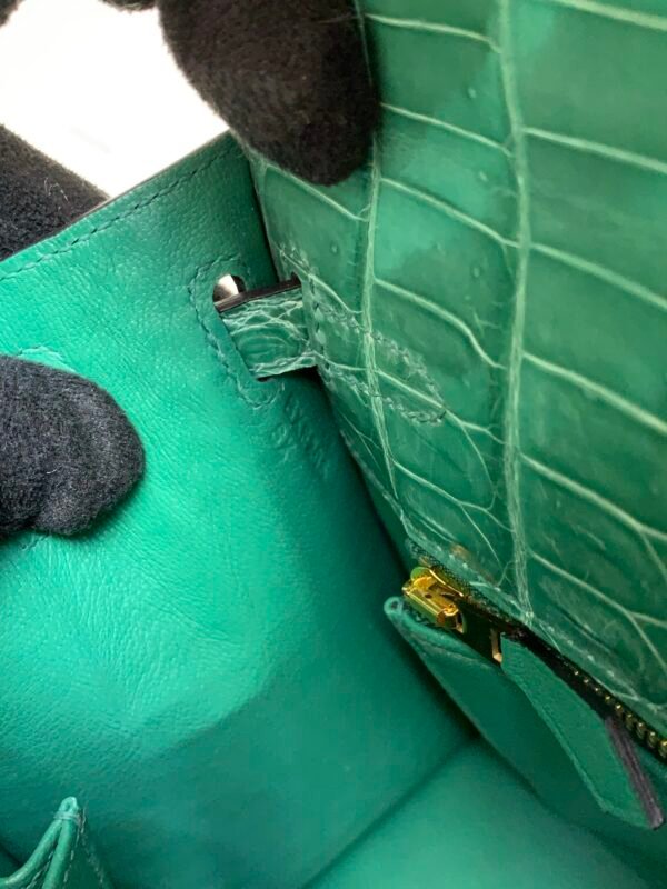 Custom Made Kelly 25cm O6 Vert Jade Shiny Niloticus Leather Gold Hardware