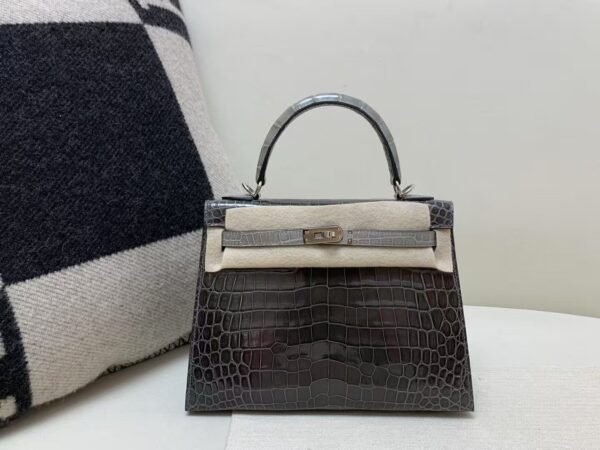 Kelly 25cm Top Handmade 88 Graphite Alligator Leather Silver Hardware