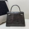 Kelly 25cm Top Handmade 88 Graphite Alligator Leather Silver Hardware