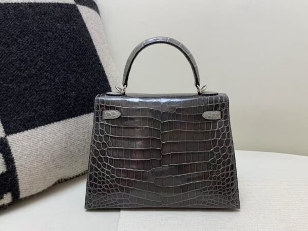 Kelly 25cm Top Handmade 88 Graphite Alligator Leather Silver Hardware