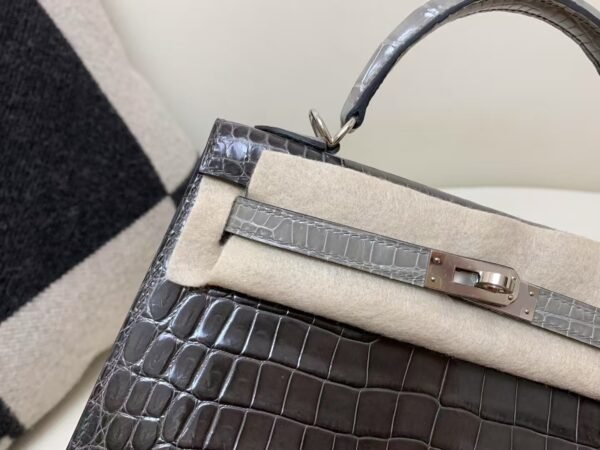 Kelly 25cm Top Handmade 88 Graphite Alligator Leather Silver Hardware