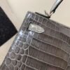 Kelly 25cm Top Handmade 88 Graphite Alligator Leather Silver Hardware