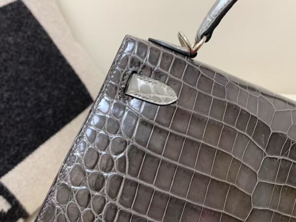 Kelly 25cm Top Handmade 88 Graphite Alligator Leather Silver Hardware