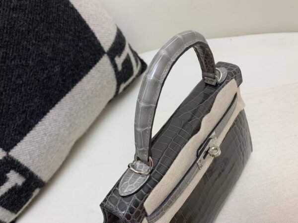 Kelly 25cm Top Handmade 88 Graphite Alligator Leather Silver Hardware
