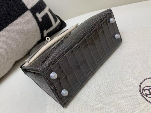 Kelly 25cm Top Handmade 88 Graphite Alligator Leather Silver Hardware