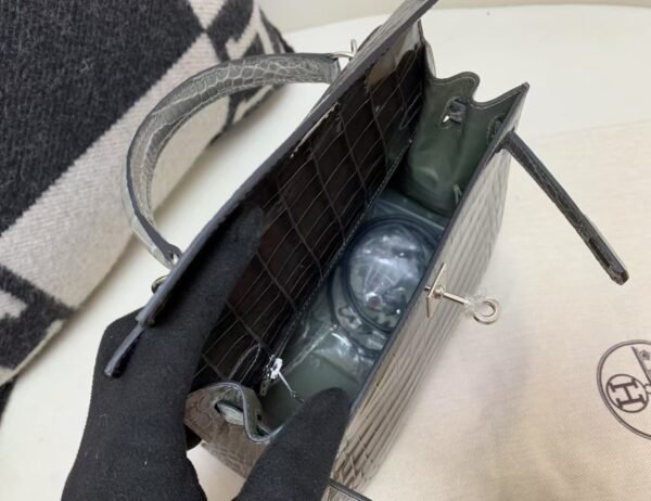 Kelly 25cm Top Handmade 88 Graphite Alligator Leather Silver Hardware