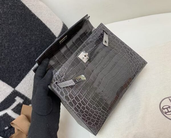 Kelly 25cm Top Handmade 88 Graphite Alligator Leather Silver Hardware