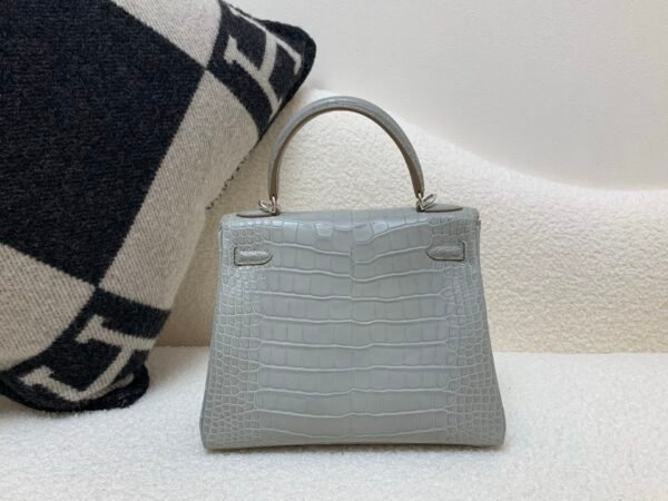 H Factory Kelly 25cm 80 Gris Perle Alligator Silver Hardware Top Handmade
