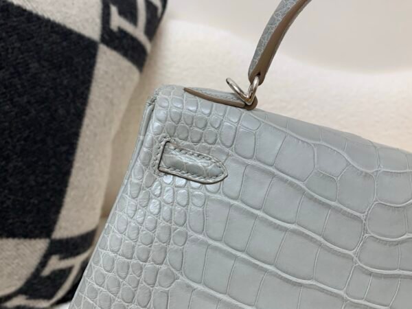H Factory Kelly 25cm 80 Gris Perle Alligator Silver Hardware Top Handmade
