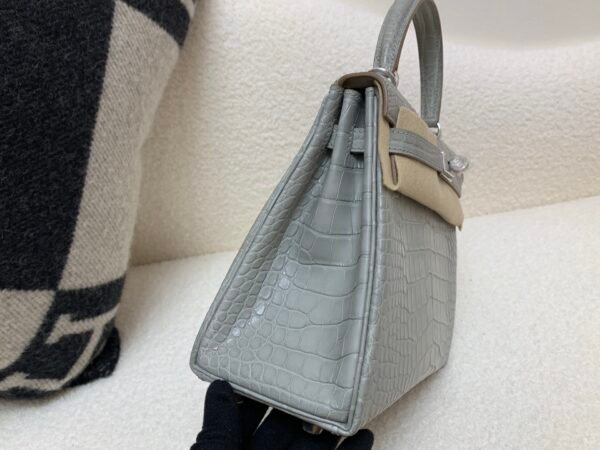 H Factory Kelly 25cm 80 Gris Perle Alligator Silver Hardware Top Handmade