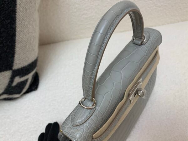 H Factory Kelly 25cm 80 Gris Perle Alligator Silver Hardware Top Handmade
