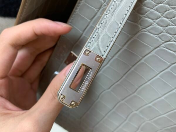 H Factory Kelly 25cm 80 Gris Perle Alligator Silver Hardware Top Handmade