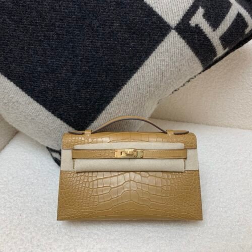 wsxc1783994473177_0 Kelly Pochette 22CM 4B Biscuit Original Alligator Leather Gold Hardware Top Handmade