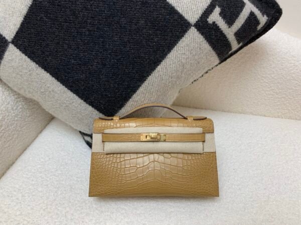 wsxc1783994473177_0 Kelly Pochette 22CM 4B Biscuit Original Alligator Leather Gold Hardware Top Handmade