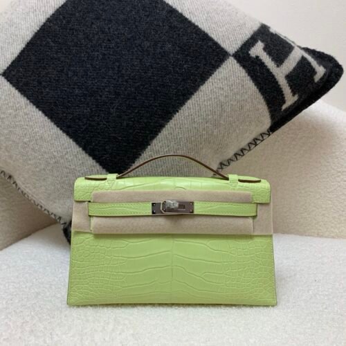 France Shipping Kelly Pochette 22cm Alligator Leather Gold Hardware R9 Jaune Bourgeon