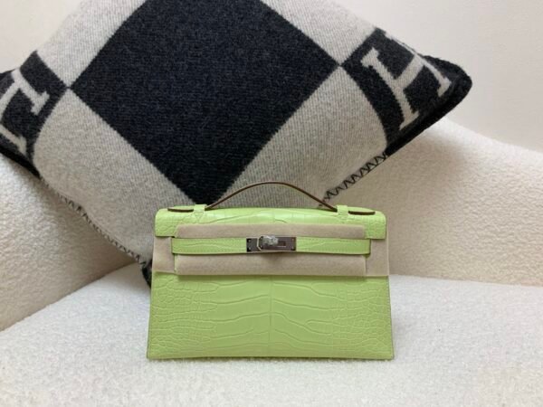 France Shipping Kelly Pochette 22cm Alligator Leather Gold Hardware R9 Jaune Bourgeon