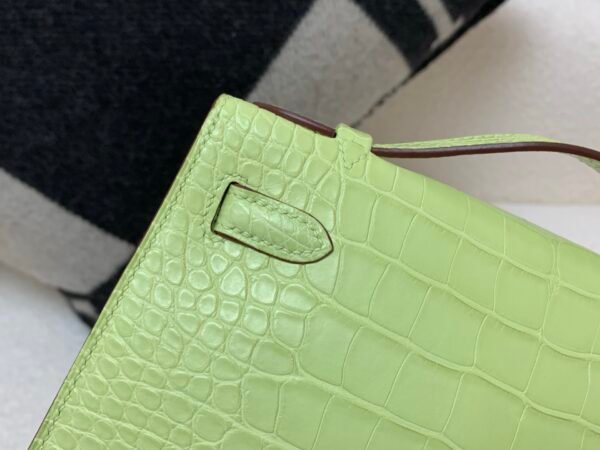 France Shipping Kelly Pochette 22cm Alligator Leather Gold Hardware R9 Jaune Bourgeon