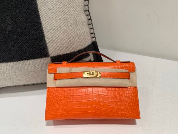 New custom made Kelly Pochette 22CM 93 Orange Alligator Leather Gold Hardware Full Handmade