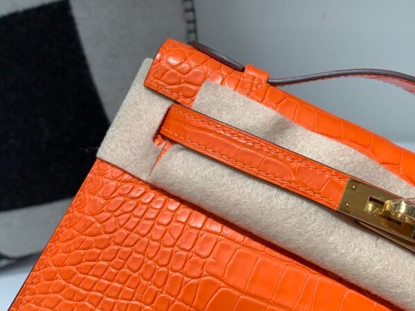 New custom made Kelly Pochette 22CM 93 Orange Alligator Leather Gold Hardware Full Handmade