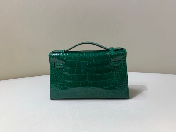 Kelly Pochette 22CM 67 Vert Fonce Alligator Leather Gold Hardware Top Handmade