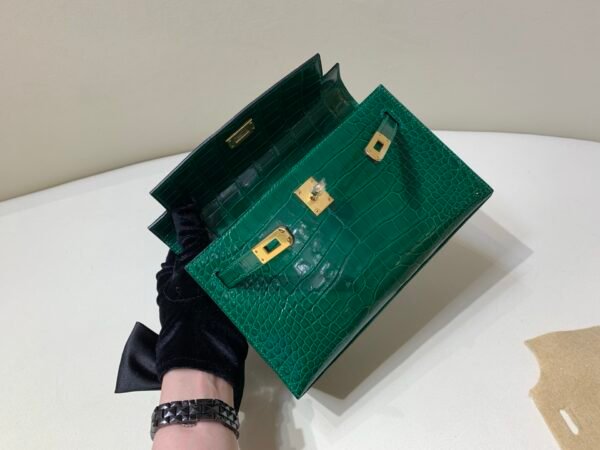 Kelly Pochette 22CM 67 Vert Fonce Alligator Leather Gold Hardware Top Handmade