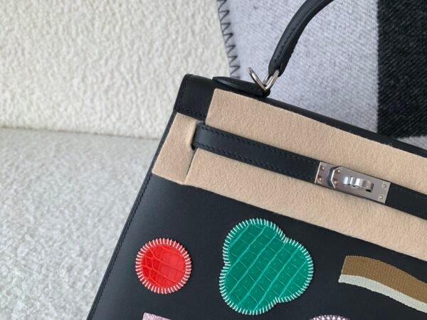 Top Handmade Kelly 25cm 89 Noir Alligator Leather Silver Hardware Original full package for shipping